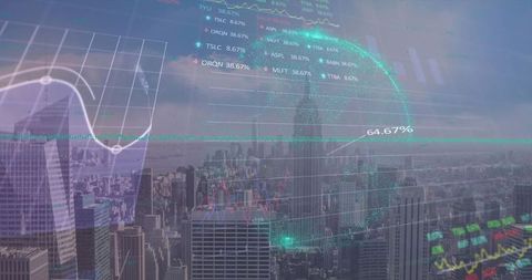 Dotted Digital Globe Overlaying Urban Cityscape