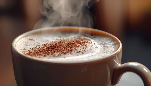 Steaming Cappuccino Froth Sprinkled with Cocoa Powder