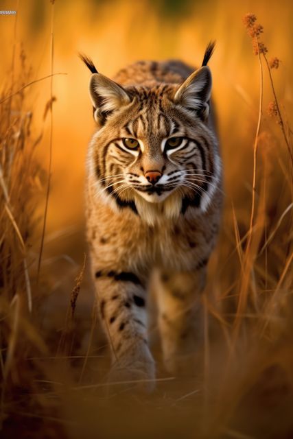Close up of bobcat walking in field, created using generative ai technology - Download Free Stock Photos Pikwizard.com