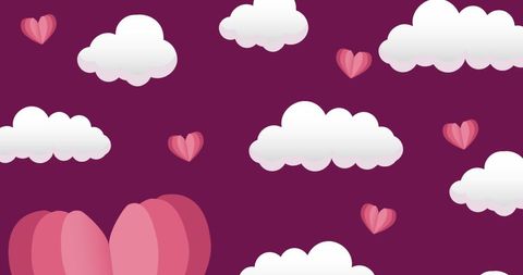 Floating Pink Hearts and Fluffy Clouds on Deep Purple Background - Download Free Stock Images Pikwizard.com