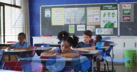 Diverse Students in Classroom with Data Overlay