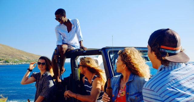 Group of Friends Enjoying Road Trip by the Sea - Download Free Stock Images Pikwizard.com