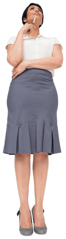 Caucasian Businesswoman Pondering on Transparent Background