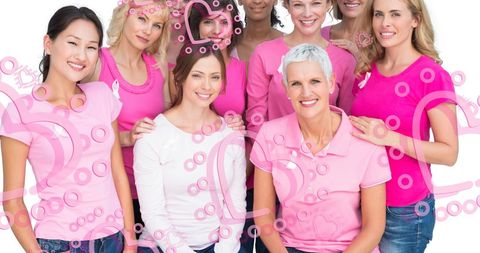 Group of Women in Pink Supporting Breast Cancer Awareness
