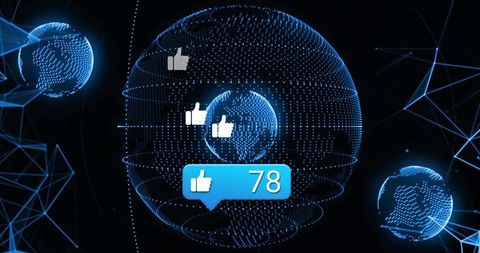 Futuristic Digital Network with Thumbs-Up Interactions