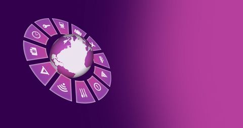 Digital Globe with Travel Icons on Pink Background