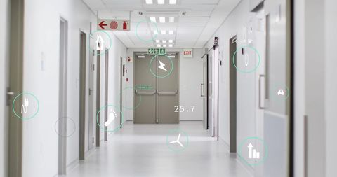 Futuristic Hospital Corridor with Ecological Icons - Download Free Stock Images Pikwizard.com