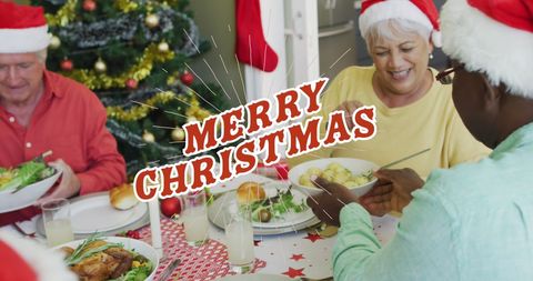 Diverse Seniors Enjoying Joyful Christmas Dinner Celebration
