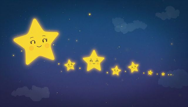 Glowing smiling star trail gliding through dreamy night sky for nursery design