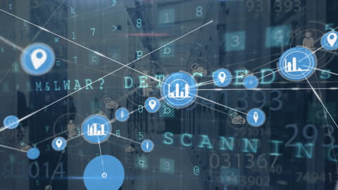 Digital Interface with Global Network Connections and Data Analytics Icons