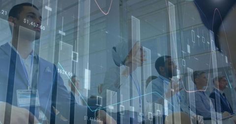 Business Conference with Digital Data Overlay