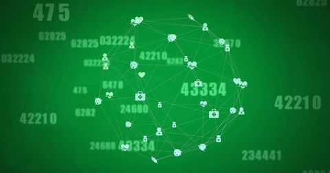 Data Network with Connections and Icons on Green Background - Download Free Stock Images Pikwizard.com