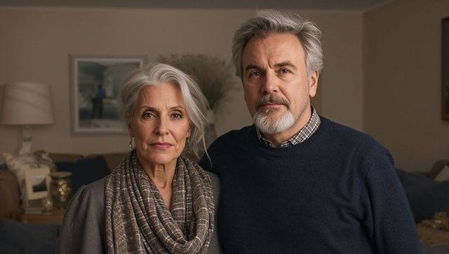 Senior couple portrait in cozy living room conveying warmth, companionship, retirement