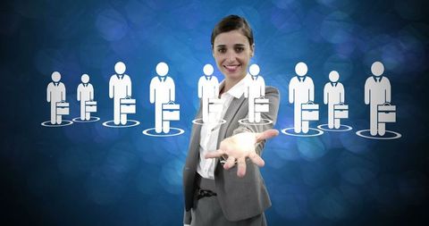 Businesswoman Engaging with Digital Professional Network Digital Overlays