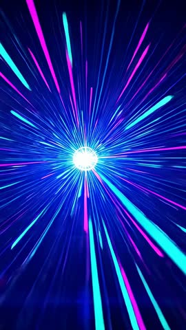 Projector activating vertical video neon orb emitting cyan magenta laser rays and radial glow
