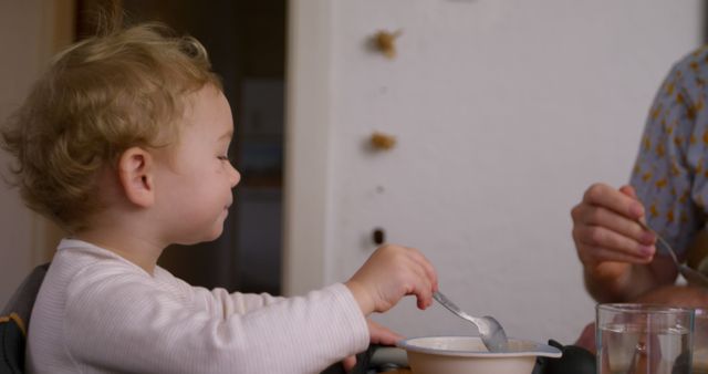 Young Toddler Enjoying Meal with Parent at Home - Download Free Stock Images Pikwizard.com