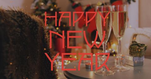 Festive New Year Celebration with Champagne and Holiday Decor