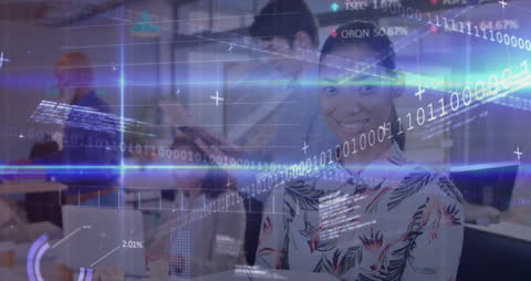 Confident Engineer Analyzing Stock Market Data in Modern Office