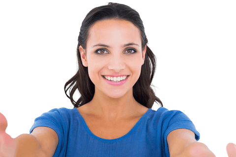 Smiling Brunette Woman Reaching Out Transparent Background - Download Free Stock Videos Pikwizard.com