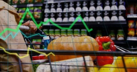 Caucasian Man Grocery Shopping with Data Overlay