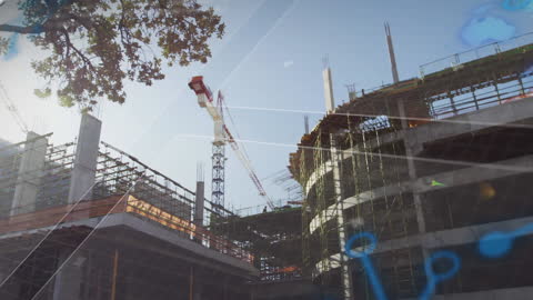 Digital Interface Overlaying Modern Construction Site