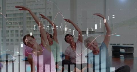 Group Yoga Class Blending Physical Wellness with Financial Growth Concept