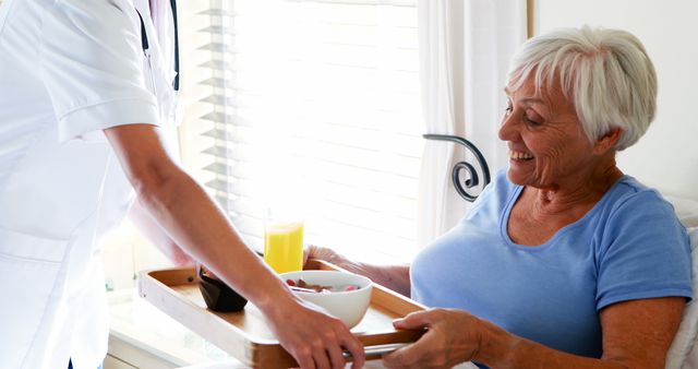 Nurse Bringing Breakfast to Senior Woman in Care Home - Download Free Stock Images Pikwizard.com