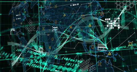 Digital DNA Helix Overlaying World Map for Technology Concepts