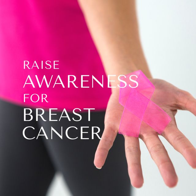 Raising Awareness for Breast Cancer with Pink Ribbon in Hand - Download Free Stock Templates Pikwizard.com