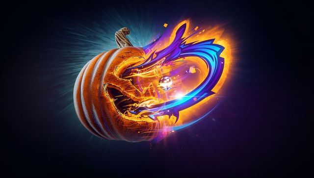 Glowing Carved Pumpkin with Neon Energy Swirl