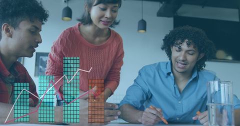 Diverse Team Analyzing Graph Data in Modern Office Setting