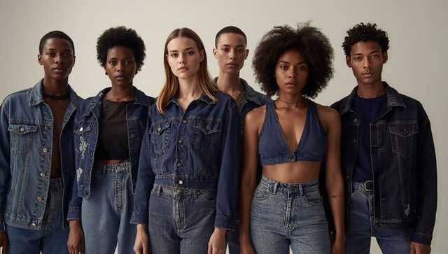 Diverse fashion models posing in denim for contemporary style shoot