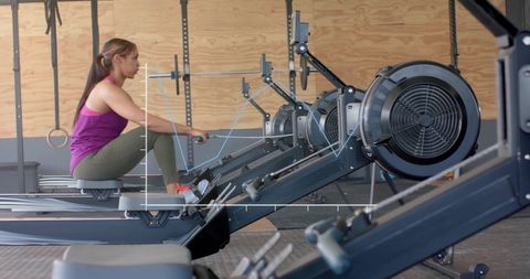 Woman Exercising at Gym with Futuristic Interface Overlay - Download Free Stock Images Pikwizard.com