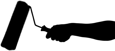 Transparent hand holding paint roller silhouette graphic