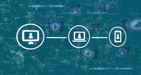 Global Communication Network of Connected Media Icons in Digital Interface