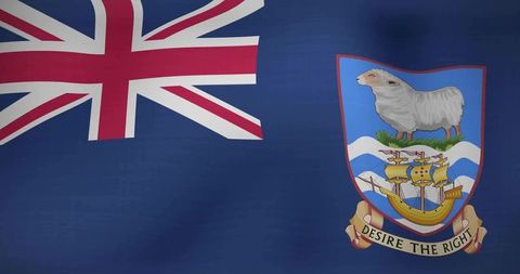 Falkland islands flag waving with union jack and crest