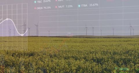 Renewable energy and agriculture with stock data overlay contrast