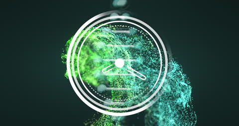 Digital Clock And Spinning DNA On Futuristic Background