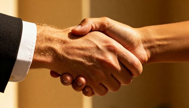 Closeup business handshake conveying trust, partnership and professional agreement
