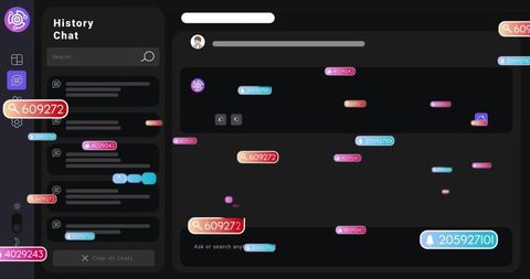 Digital interface with social media icons on ai chat