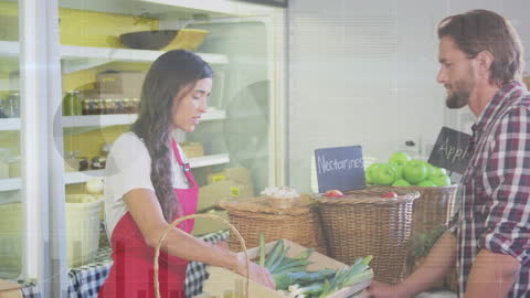 Digital Financial Data Overlay in Local Grocery Store Scene
