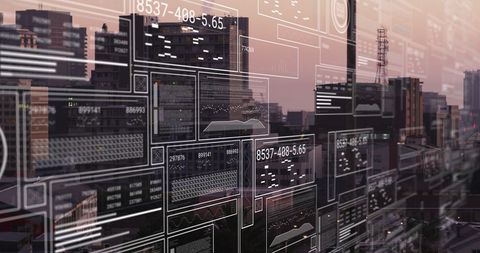 Futuristic Digital Interface Data Overlays Urban Skyline - Download Free Stock Images Pikwizard.com