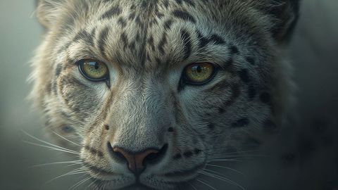 Snow Leopard Face with Intense Gaze in Natural Habitat