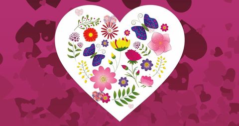 Creative Floral Heart with Butterflies on Pink Background - Download Free Stock Images Pikwizard.com