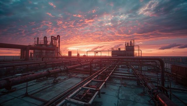 Dramatic Sunset over Offshore Industrial Platform