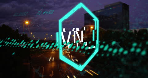Animation of NFT Symbol Amidst Urban Nightscape and Financial Graphs