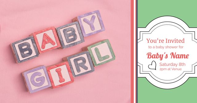 Baby Girl Shower Invitation with Building Blocks on Pink Background - Download Free Stock Templates Pikwizard.com