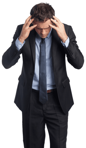 Transparent Background Stressed Businessman Grasping Head