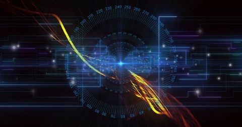 Futuristic Digital Core with Energy Streaks in Space