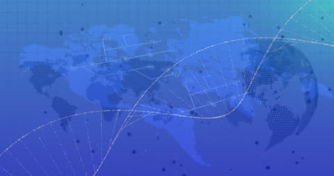 Futuristic Digital Animation with DNA Strand and World Map